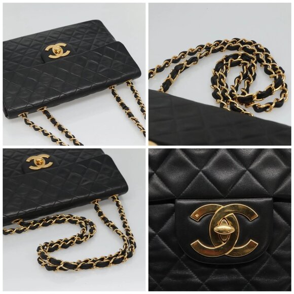 CHANEL Big Matelasse 34 Single Flap Chain Bag Lamb Skin Black CC Auth nb349AM - Picture 16 of 16